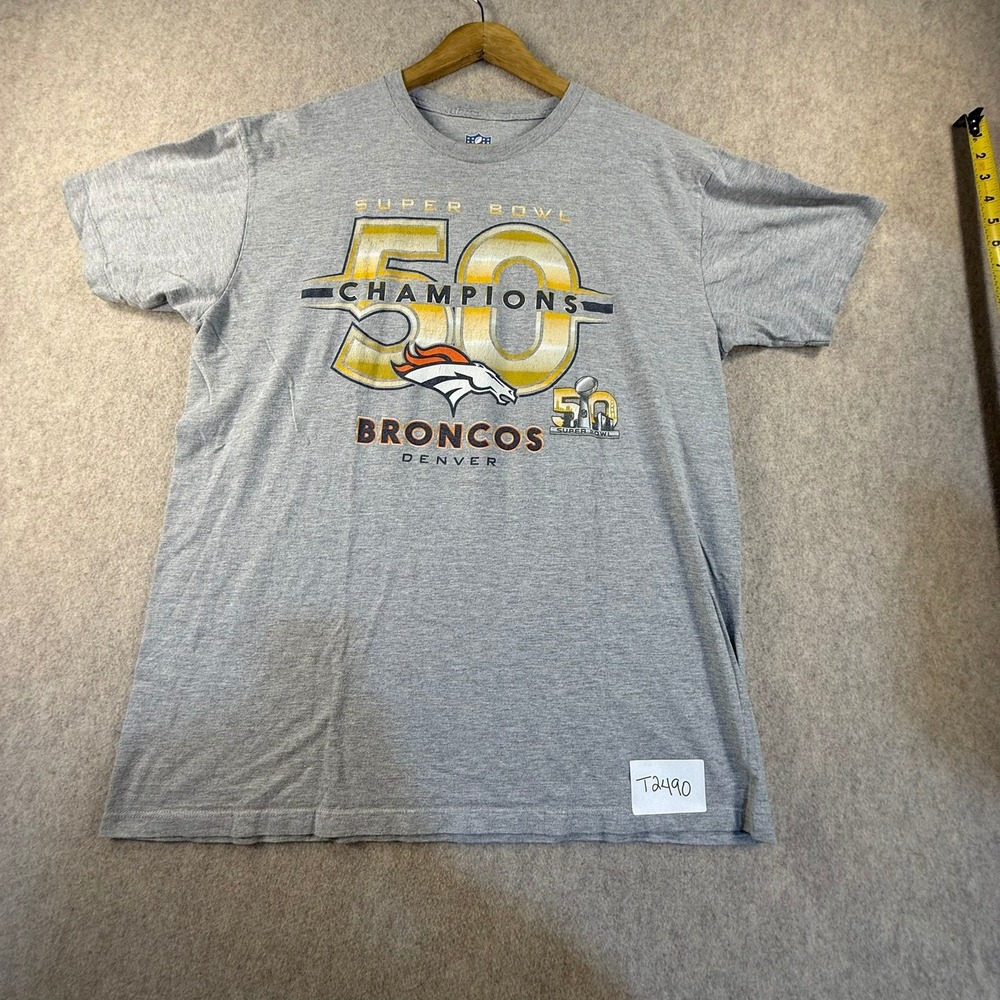NFL Denver Broncos Super Bowl 50 Champions T-Shirt Gray Mens Large T2490